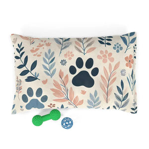 Cotton Pet Bed - Pastel Leaves Paw Print Design - Dipaliz - 28’’ × 18’’ - Beds