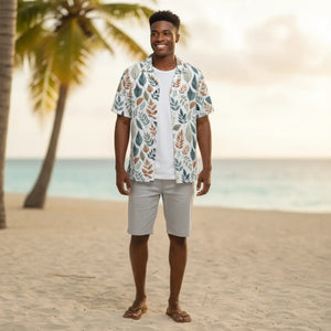 Vibrant Hawaiian Camp Shirt - Tropical Linen Texture - Dipaliz - Shirts - Xs