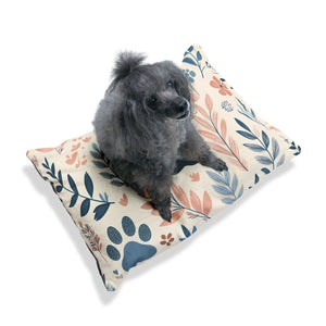 Pastel Leaves Cotton Pet Bed Paw Print Design Dipaliz - Beds