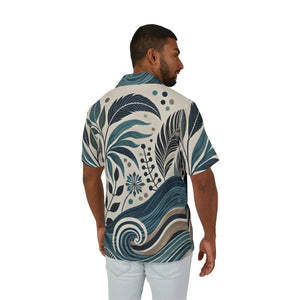 Linen Textured Hawaiian Camp Shirt Wave Prints Summer - Dipaliz - Shirts - Xs
