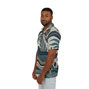 Linen Textured Hawaiian Camp Shirt Wave Prints Summer - Dipaliz - Shirts - Xs