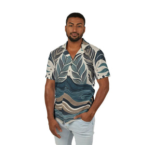 Linen Textured Hawaiian Camp Shirt Wave Prints Summer - Dipaliz - Shirts - Xs