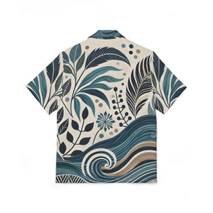 Linen Textured Hawaiian Camp Shirt Wave Prints Summer - Dipaliz - Shirts - Xs