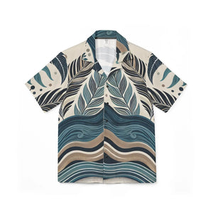Linen Textured Hawaiian Camp Shirt Wave Prints Summer - Dipaliz - Shirts - Xs