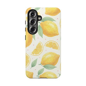 Lemon Pattern Tough Phone Case - Bright Citrus Protective Cover - Mobile Cases