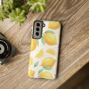 Lemon Pattern Tough Phone Case - Bright Citrus Protective Cover - Mobile Cases