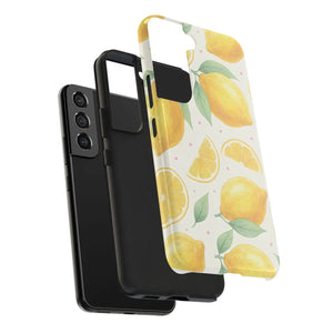 Lemon Pattern Tough Phone Case - Bright Citrus Protective Cover - Mobile Cases