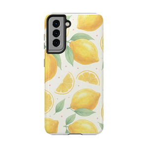 Lemon Pattern Tough Phone Case - Bright Citrus Protective Cover - Mobile Cases