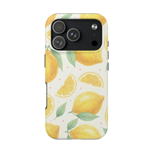Lemon Pattern Tough Phone Case - Bright Citrus Protective Cover - Mobile Cases
