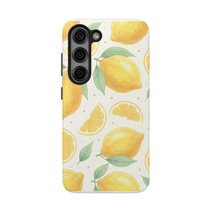Lemon Pattern Tough Phone Case - Bright Citrus Protective Cover - Mobile Cases