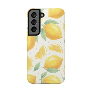 Lemon Pattern Tough Phone Case - Bright Citrus Protective Cover - Mobile Cases