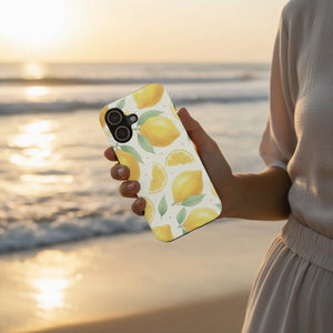 Lemon Pattern Tough Phone Case - Bright Citrus Protective Cover - Mobile Cases