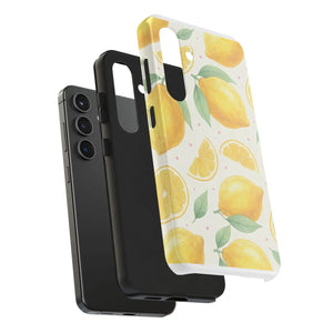 Lemon Pattern Tough Phone Case - Bright Citrus Protective Cover - Mobile Cases