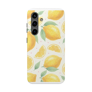Lemon Pattern Tough Phone Case - Bright Citrus Protective Cover - Mobile Cases