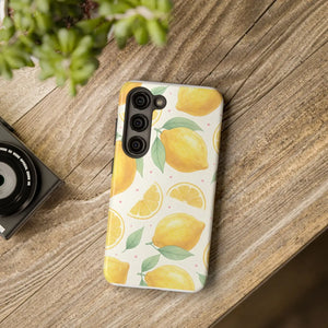 Lemon Pattern Tough Phone Case - Bright Citrus Protective Cover - Mobile Cases
