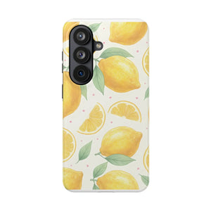 Lemon Pattern Tough Phone Case - Bright Citrus Protective Cover - Mobile Cases