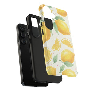 Lemon Pattern Tough Phone Case - Bright Citrus Protective Cover - Mobile Cases