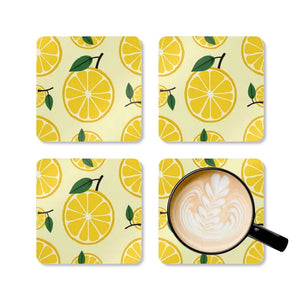 Sunny Lemon Slices Corkwood Coaster Set - Bright Citrus Style - Dipaliz - Cork / 3.75’’ × / Square - Coasters