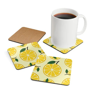 Sunny Lemon Slices Corkwood Coaster Set - Bright Citrus Style - Dipaliz - Cork / 3.75’’ × / Square - Coasters