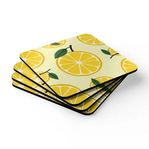 Sunny Lemon Slices Corkwood Coaster Set - Bright Citrus Style - Dipaliz - Cork / 3.75’’ × / Square - Coasters