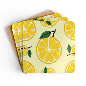Sunny Lemon Slices Corkwood Coaster Set - Bright Citrus Style - Dipaliz - Cork / 3.75’’ × / Square - Coasters