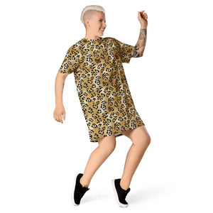 Dresses - Leopard Print Comfortable Oversize Fit T-shirt Dress - Dipaliz