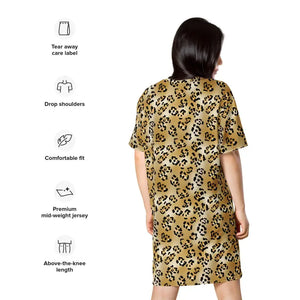 Dresses - Leopard Print Comfortable Oversize Fit T-shirt Dress - Dipaliz