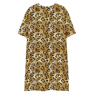 Dresses - Leopard Print Comfortable Oversize Fit T-shirt Dress - Dipaliz