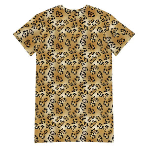Dresses - Leopard Print Comfortable Oversize Fit T-shirt Dress - Dipaliz
