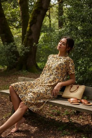 Dresses - Leopard Print Comfortable Oversize Fit T-shirt Dress - Dipaliz