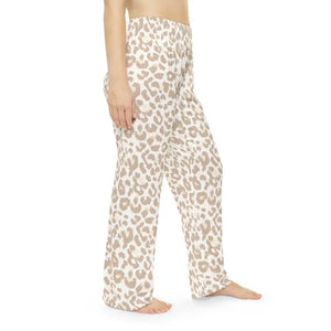 Pajamas - Leopard Print Pajama Pants Beige Cozy Lounge Sleepwear - Dipaliz