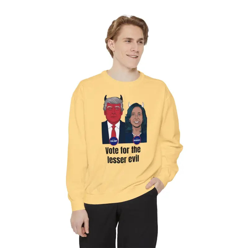 Cozy Eco-friendly Style with Trump Harris Lesser Evil Sweatshirt