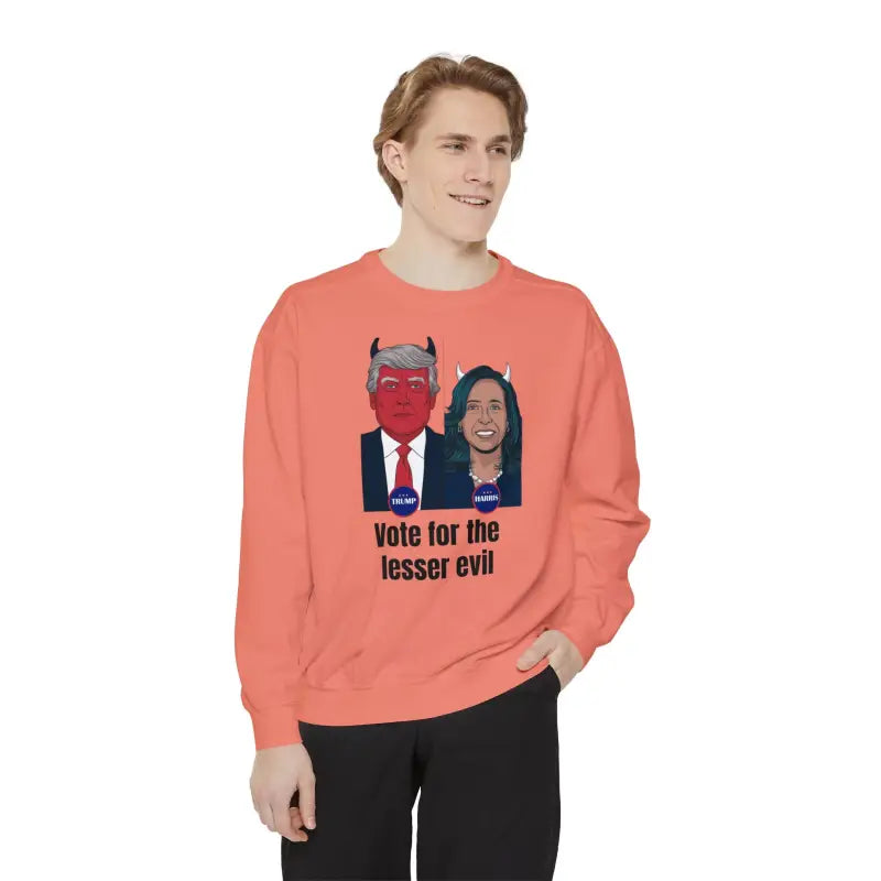 Cozy Eco-friendly Style with Trump Harris Lesser Evil Sweatshirt