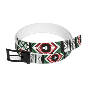 Accessories - Green Geometrical Pattern Belt - Cut to Size Buckle Options - Dipaliz