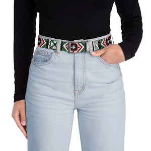 Accessories - Green Geometrical Pattern Belt - Cut to Size Buckle Options - Dipaliz