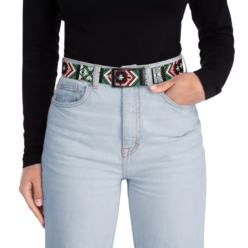 Level Up your Style with a Green Geometrical Belt - Black Metal / 50’’ Accessories