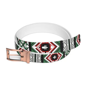 Accessories - Green Geometrical Pattern Belt - Cut to Size Buckle Options - Dipaliz Bronze Metal / 50’’