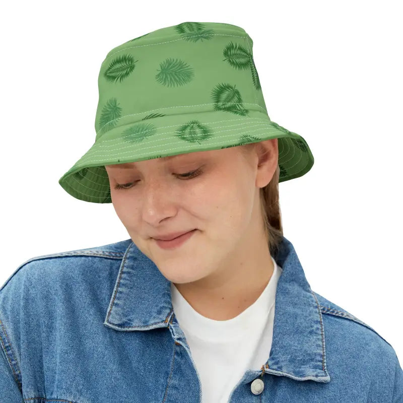 Upgrade your Style Palm Leaves Polyester Bucket Hat - Small / White Stitching Hats