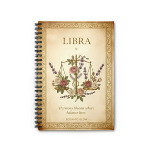 Libra Floral Journal, Spiral Ruled Notebook with Zodiac Scales Design - Journals