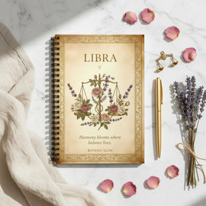 Libra Floral Journal, Spiral Ruled Notebook with Zodiac Scales Design - Journals