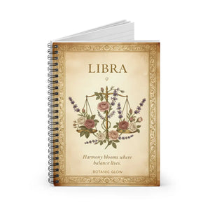 Libra Floral Journal, Spiral Ruled Notebook with Zodiac Scales Design - Journals