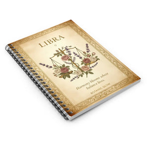 Libra Floral Journal, Spiral Ruled Notebook with Zodiac Scales Design - Journals