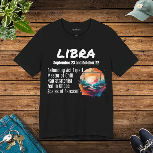 Libra Jersey Short Sleeve Tee: your Zodiac Wardrobe Staple - Black / s T-shirt