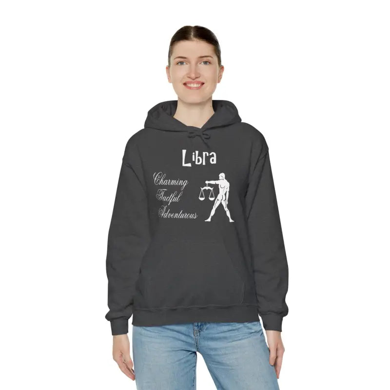 Captivating Libra Zodiac Hooded Sweatshirt for Cosmic Comfort! - Dark Heather / s Hoodie