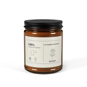 Personalized Libra Zodiac Soy Candle Amber Jar - Dipaliz - Candles