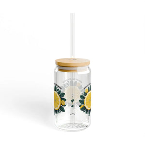 Lively Lemon 16oz Glass Tumbler - Bamboo Lid - Dipaliz - Tumblers