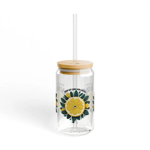Lively Lemon 16oz Glass Tumbler - Bamboo Lid - Dipaliz - Tumblers