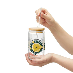 Lively Lemon 16oz Glass Tumbler - Bamboo Lid - Dipaliz - Tumblers