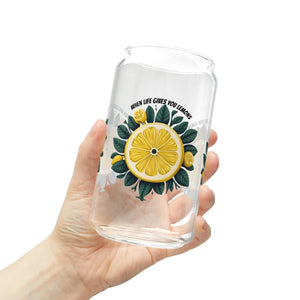 Lively Lemon 16oz Glass Tumbler - Bamboo Lid - Dipaliz - Tumblers