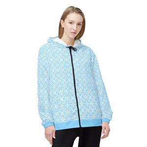 Blue Floral Tile Windbreaker - Waterproof Coating - Dipaliz - Windbreakers